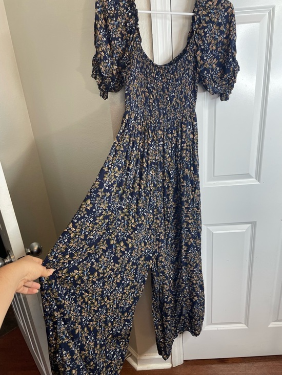 Elloh Pants - Elloh Boutique Floral Smocked Wide Leg Jumpsuit Navy Floral Small